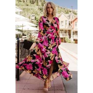 Baltic Born Katinka Wrap Maxi Dress | Black Multi Floral Size MM